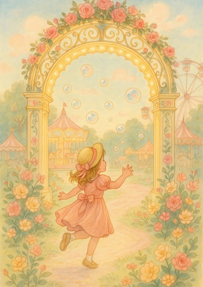 Whimsical garden dreamscape illustration.