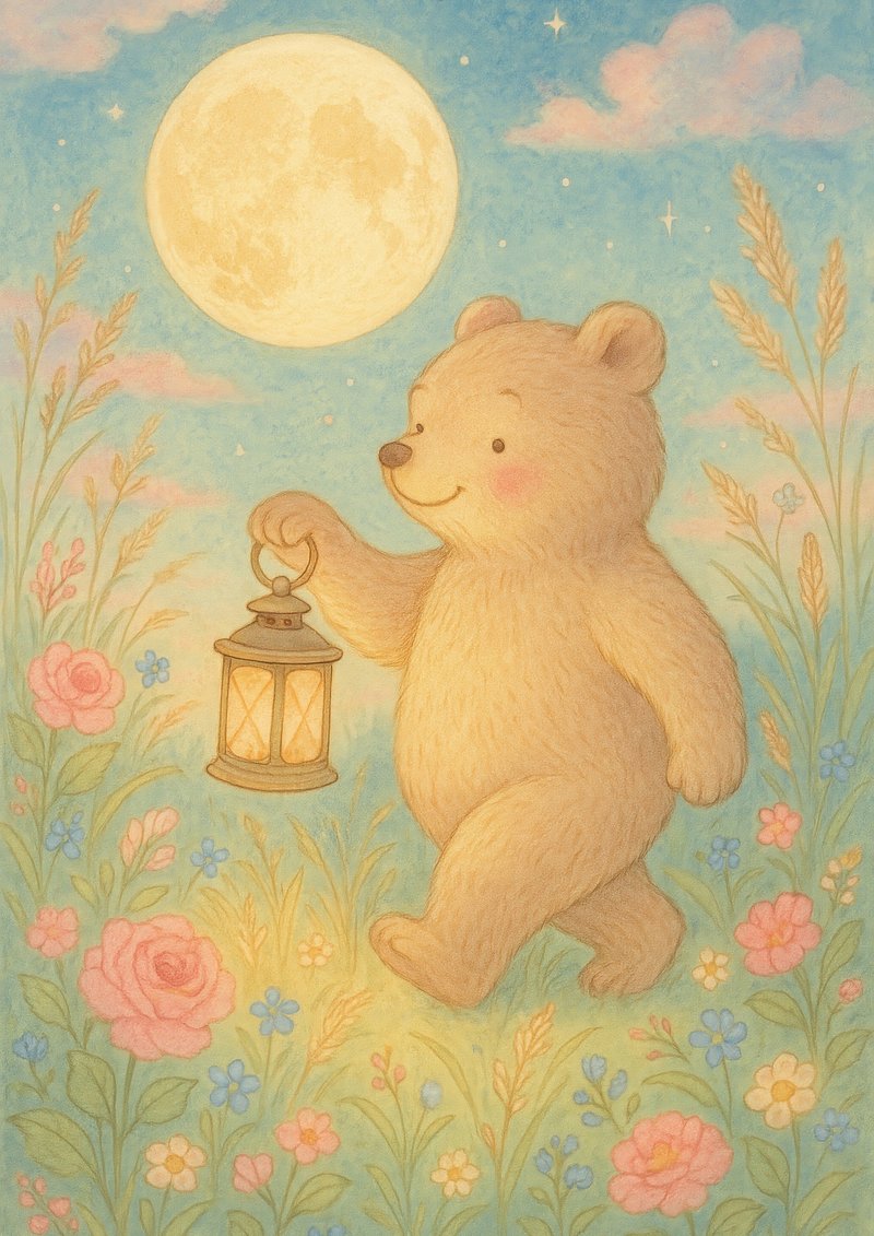 Bear strolls under moonlight.