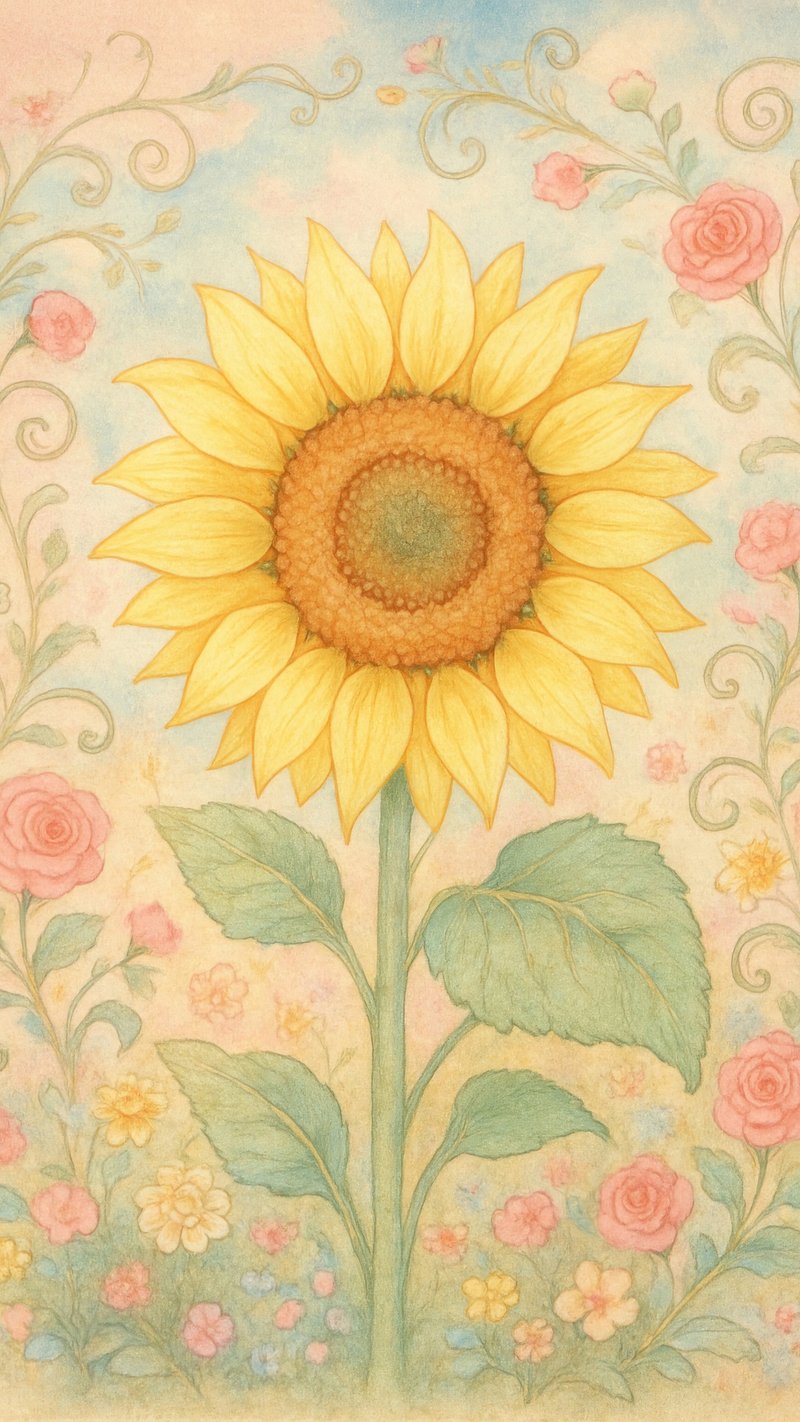 Whimsical sunflower garden illustration