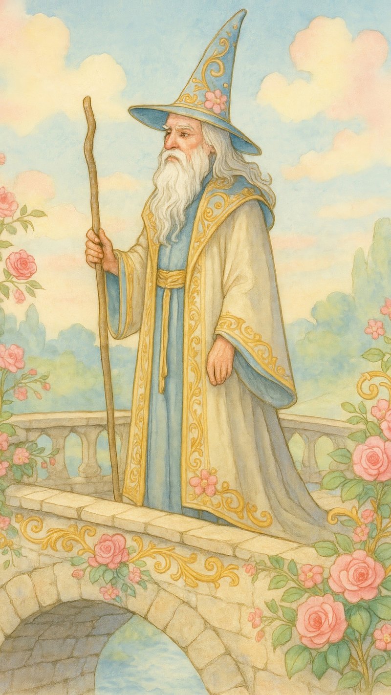 Wizard on bridge with roses