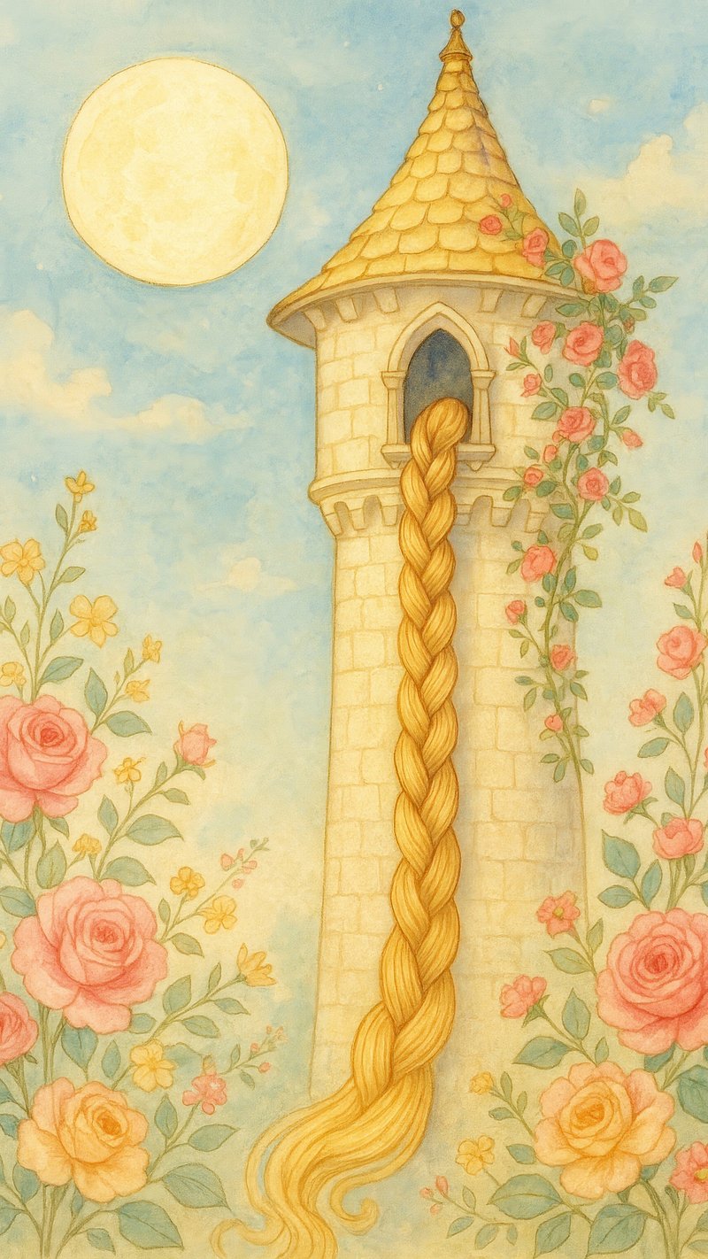Fairytale tower with long braid.