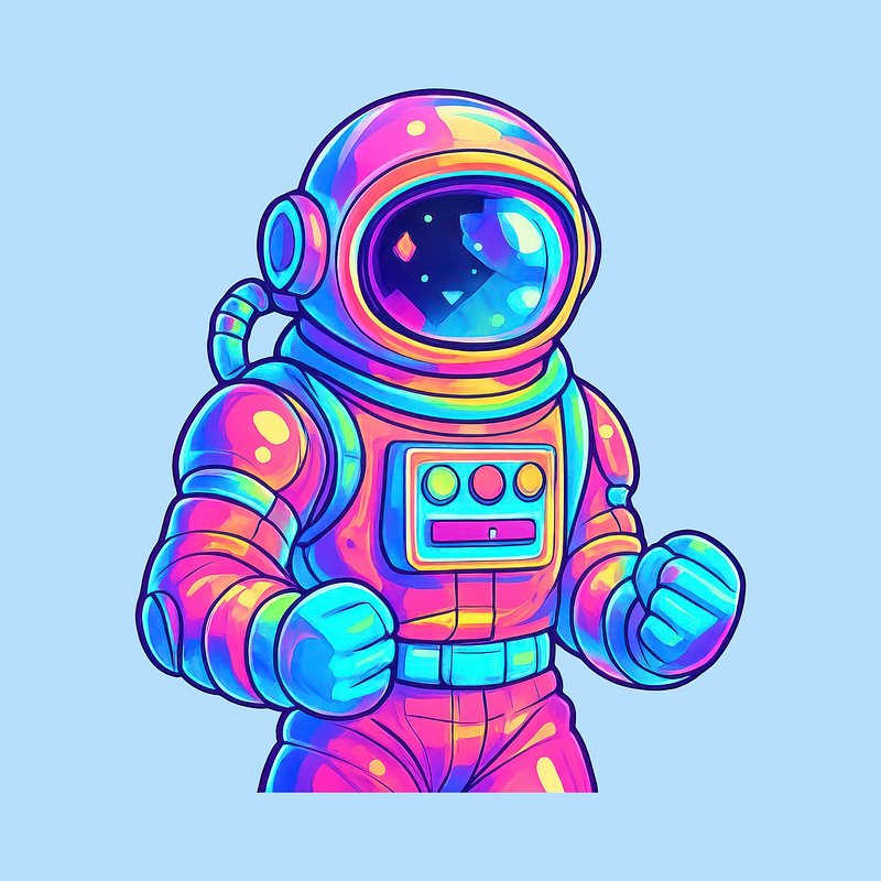 Vibrant retro-futuristic astronaut illustration.