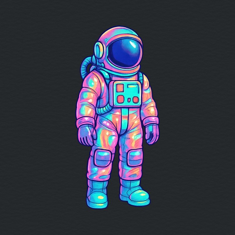 Colorful futuristic astronaut illustration.