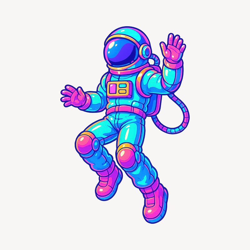 Colorful futuristic astronaut illustration.