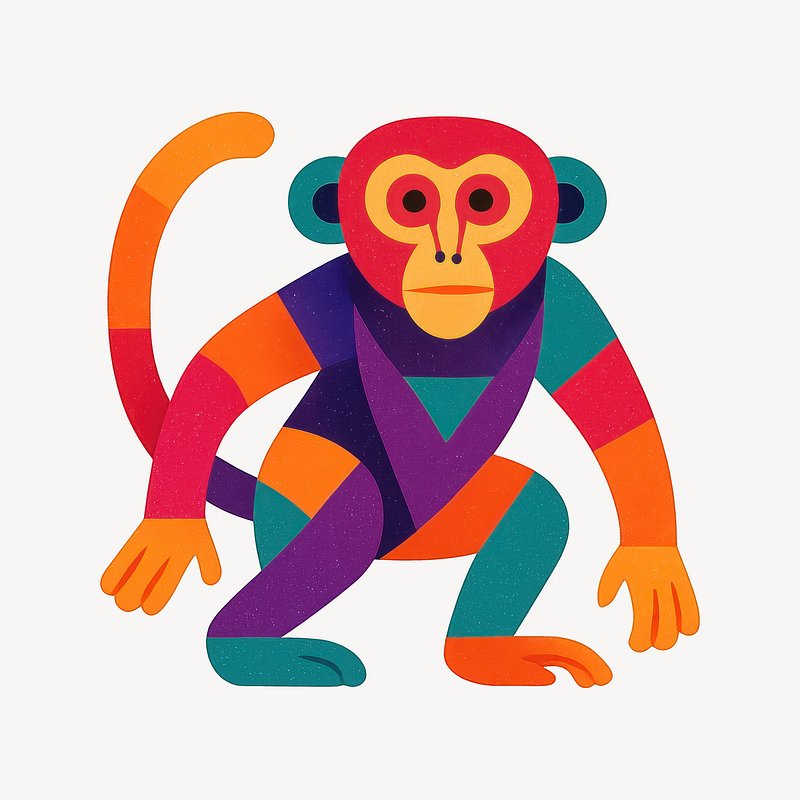 Colorful geometric monkey illustration.