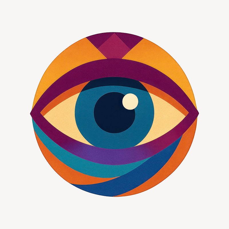 Colorful geometric eye illustration.