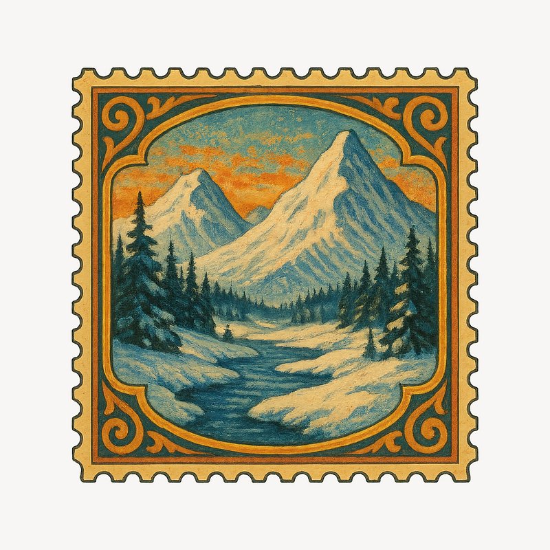 Vintage mountain landscape stamp