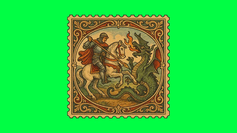 Medieval knight slays fierce dragon