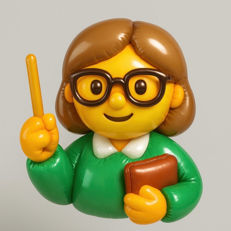 Cartoon teacher with book.