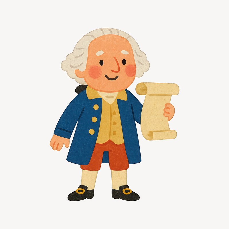 Historical cartoon character illustration.