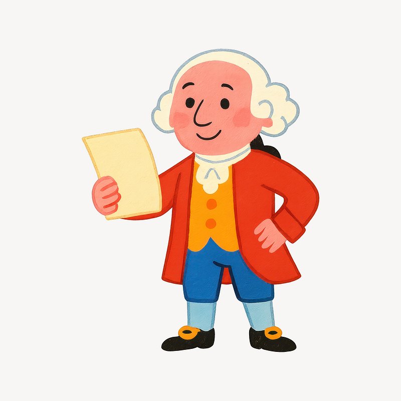 Cartoon historical figure illustration.