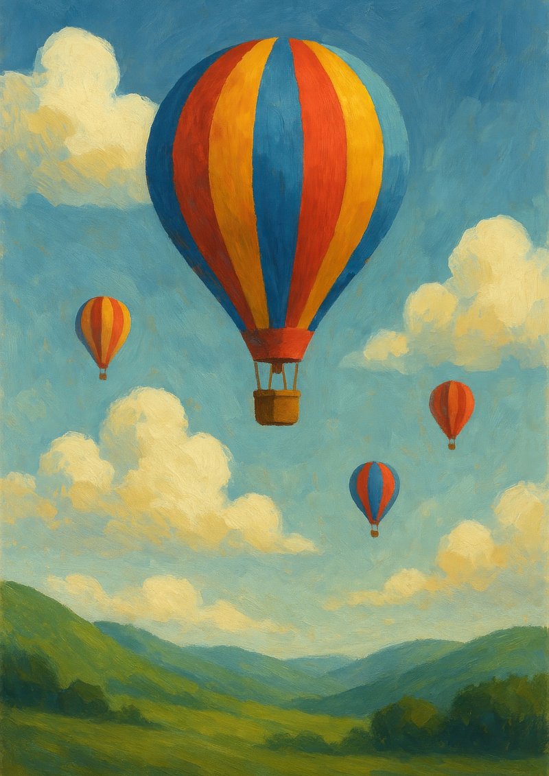 Colorful balloons float skyward.