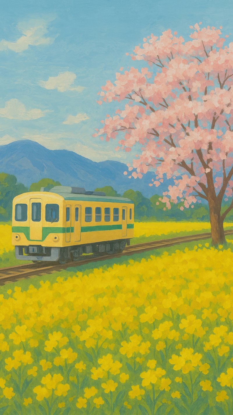 Train blossoms countryside scenic tranquility