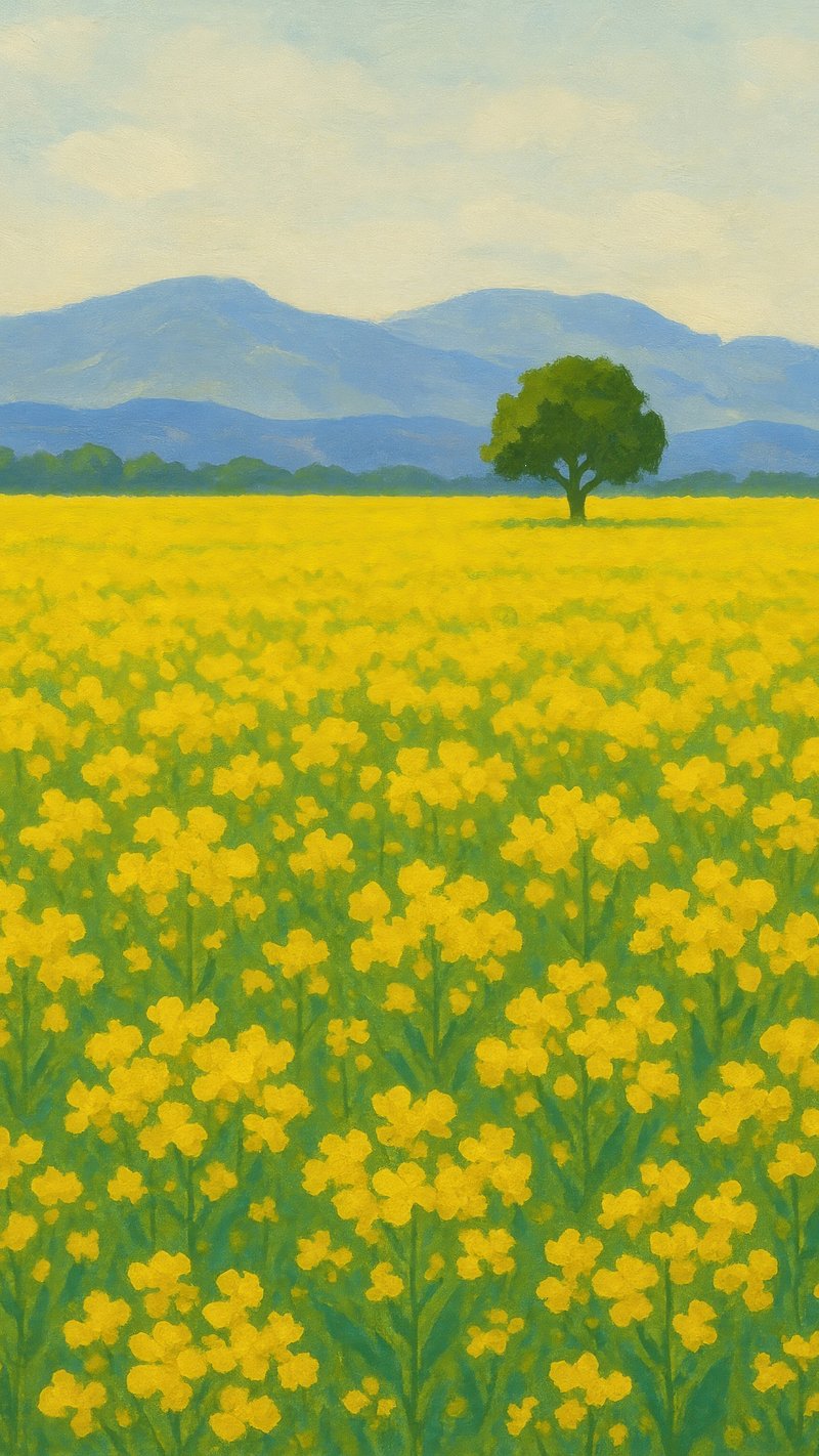 Vibrant field with solitary tree.