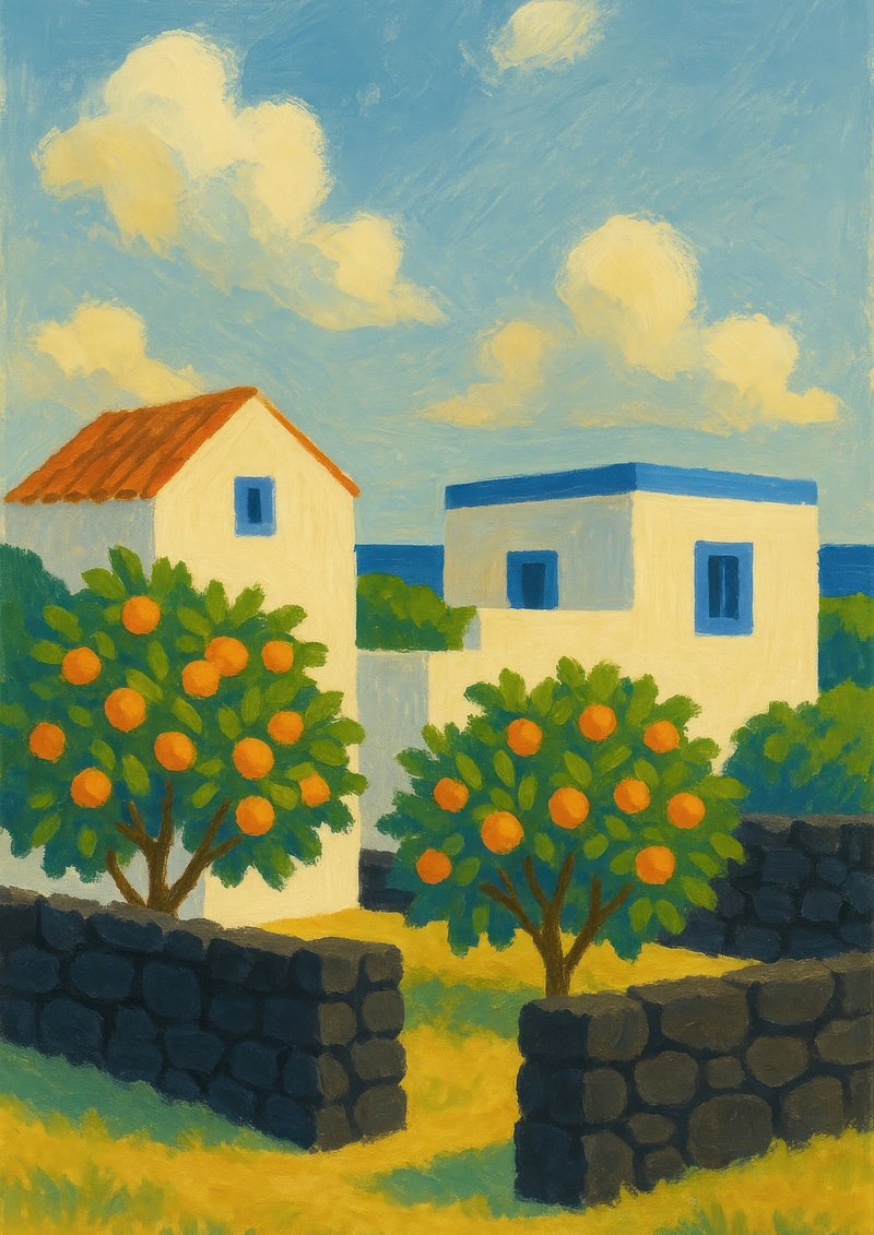 Charming Mediterranean countryside painting.