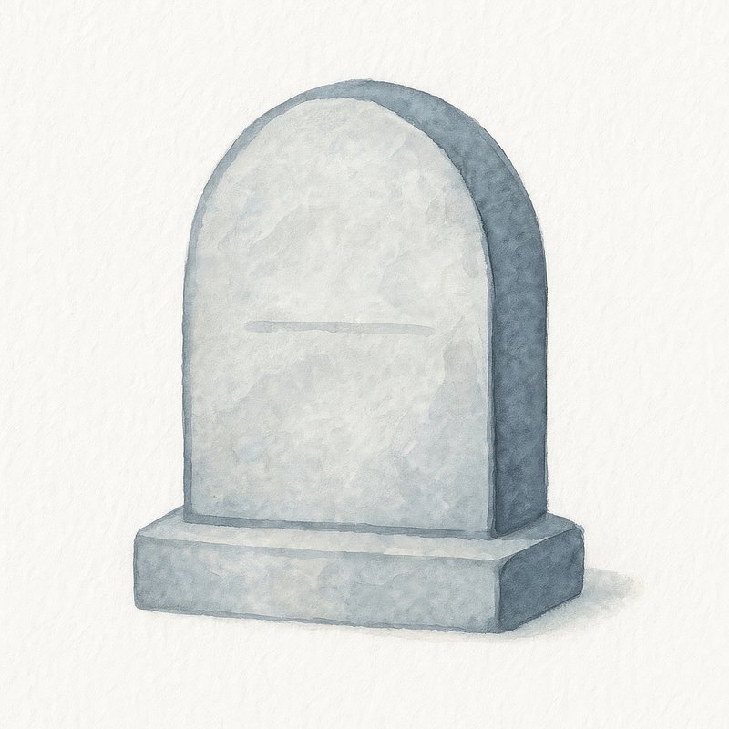 Minimalist tombstone watercolor illustration.
