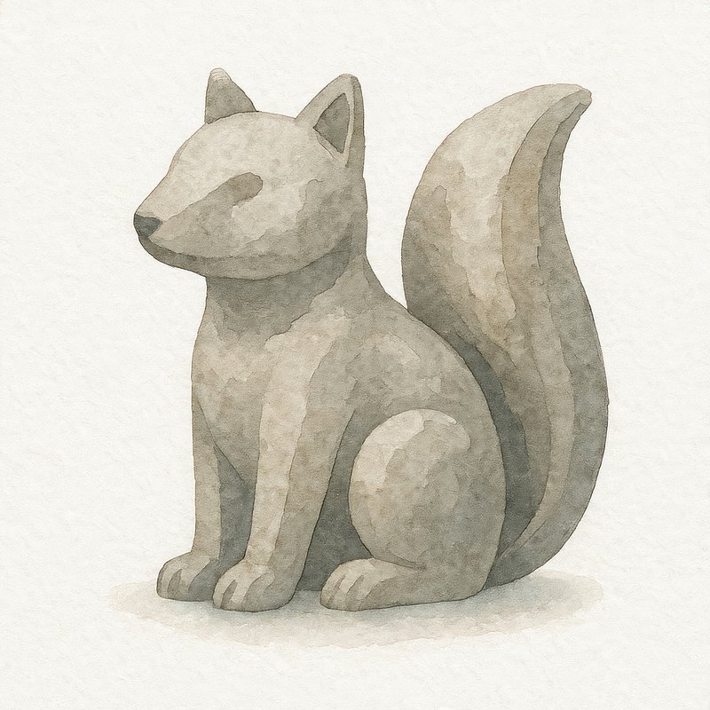 Stone fox sculpture illustration.