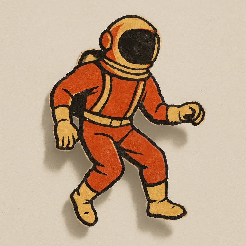 Retro astronaut exploring space adventure.