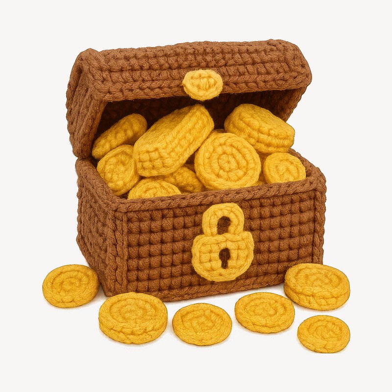 Crochet treasure chest coins