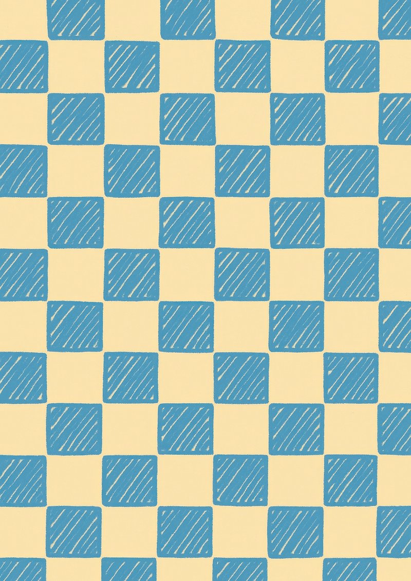 Blue checkered pattern background.