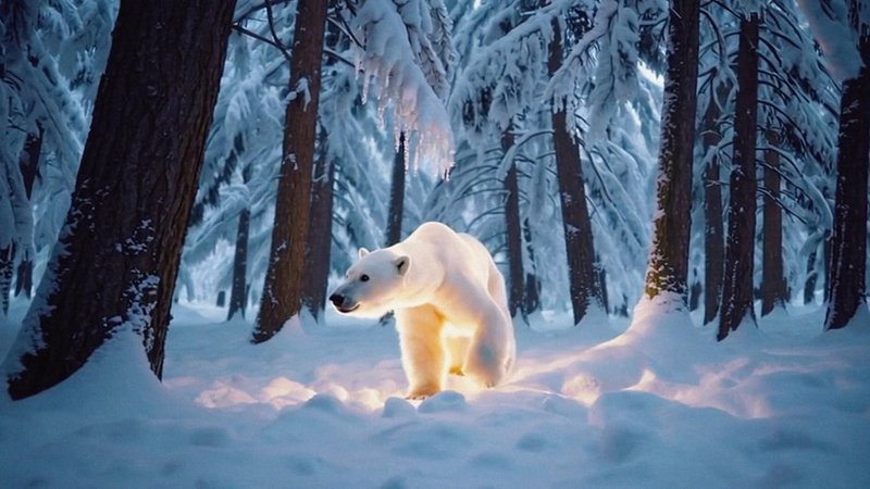 Polar bear in snowy forest