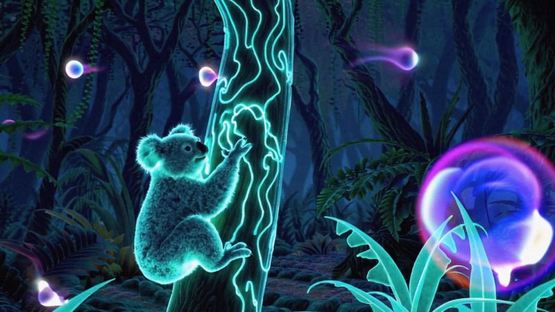 Enchanted koala in glowing forest.