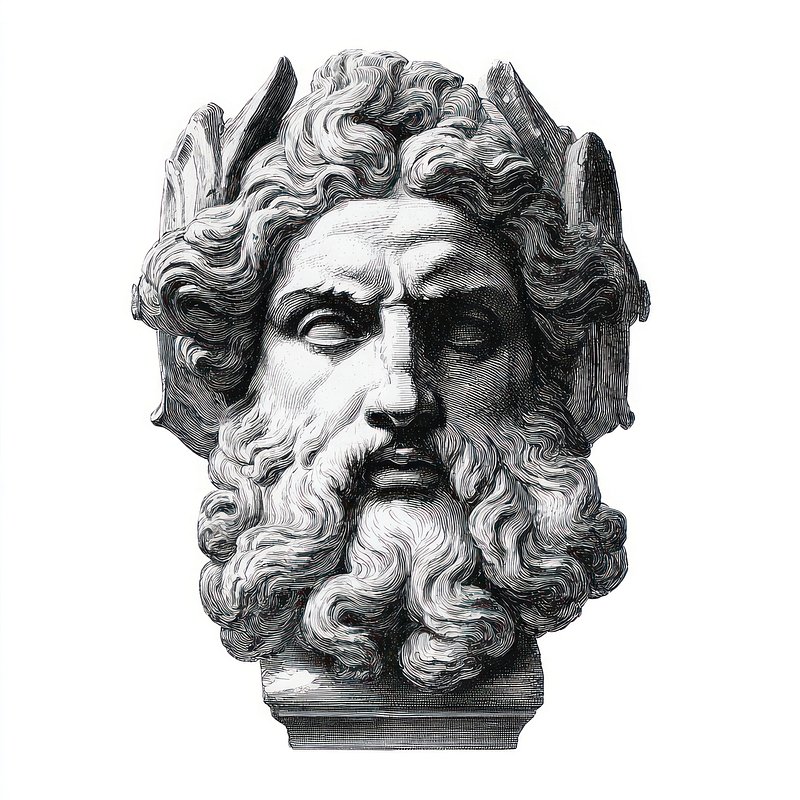 Antique statue Odin head sculpture illustration classical.