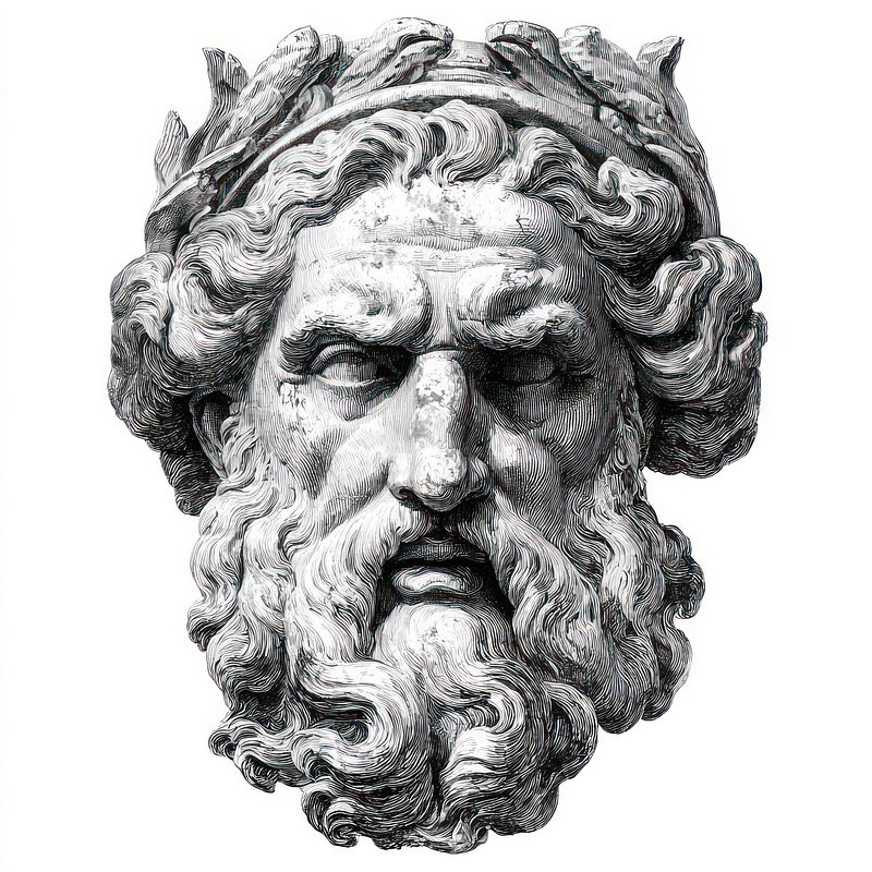 Antique statue Odin head illustration sculpture classical.