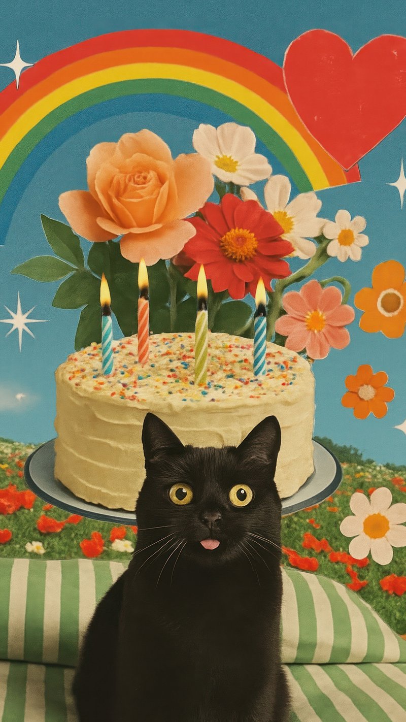 Whimsical cat birthday celebration