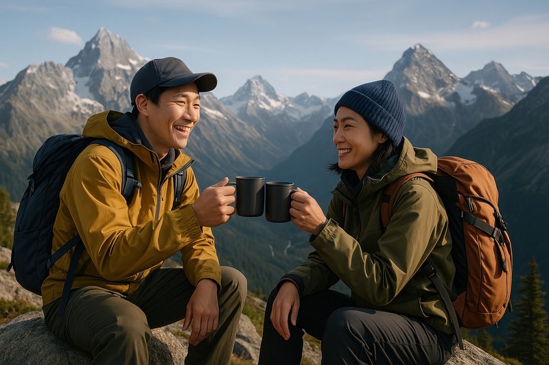 Hikers enjoying mountain view.