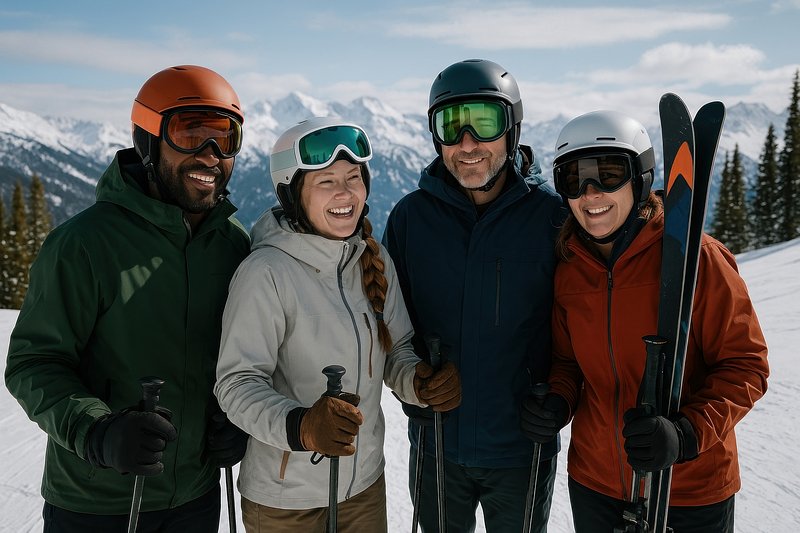 Group enjoying skiing adventure