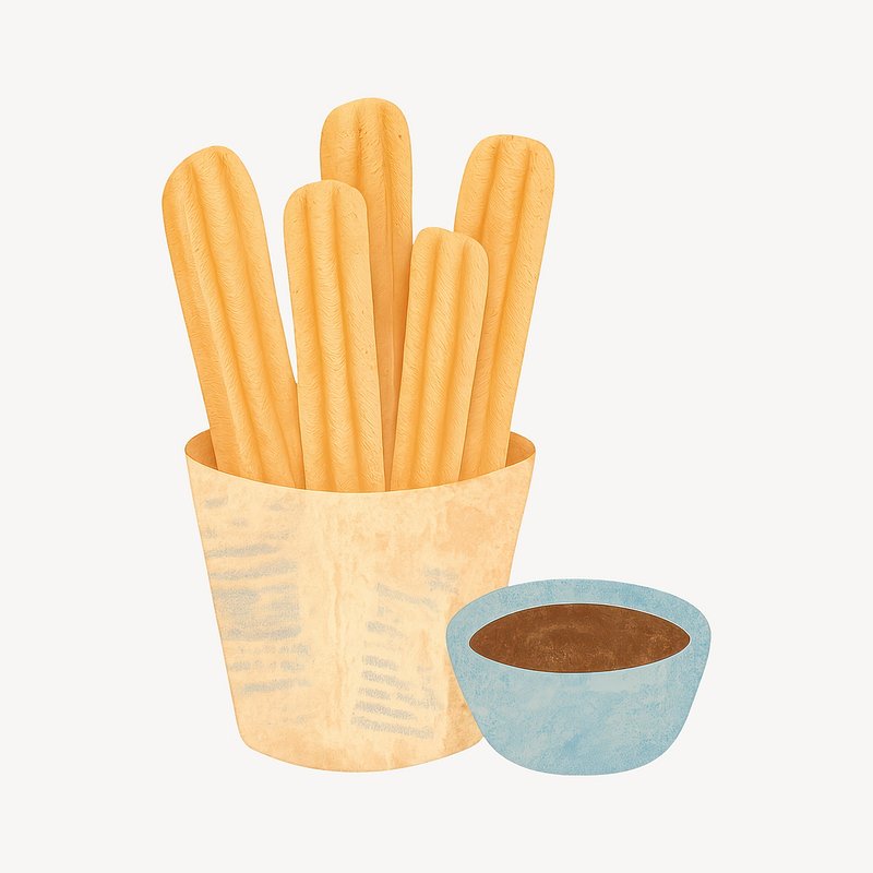 Crispy churros with chocolate dip.