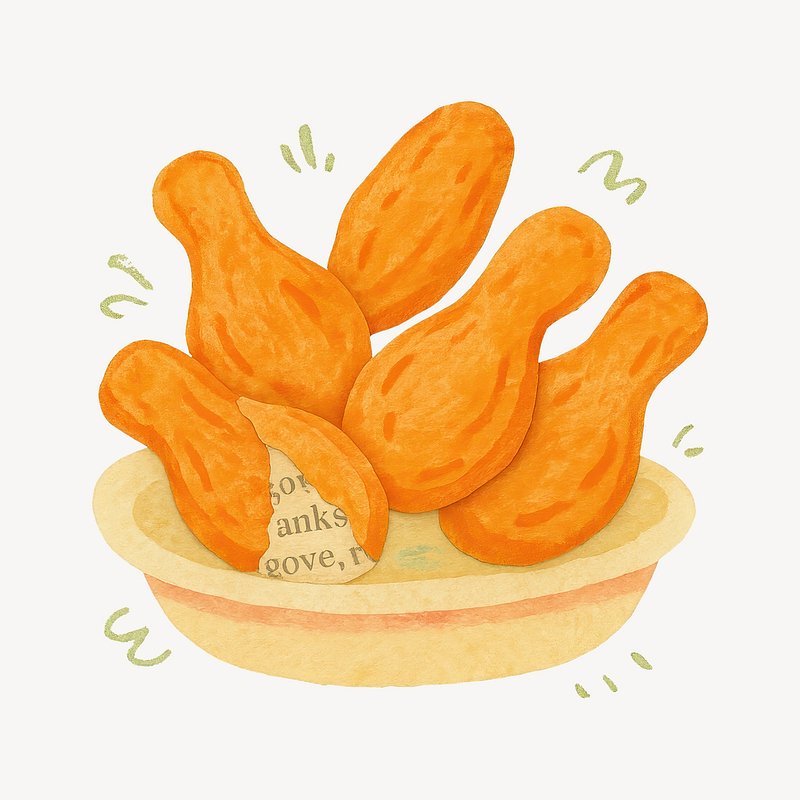 Illustrated crispy fried chicken drumsticks