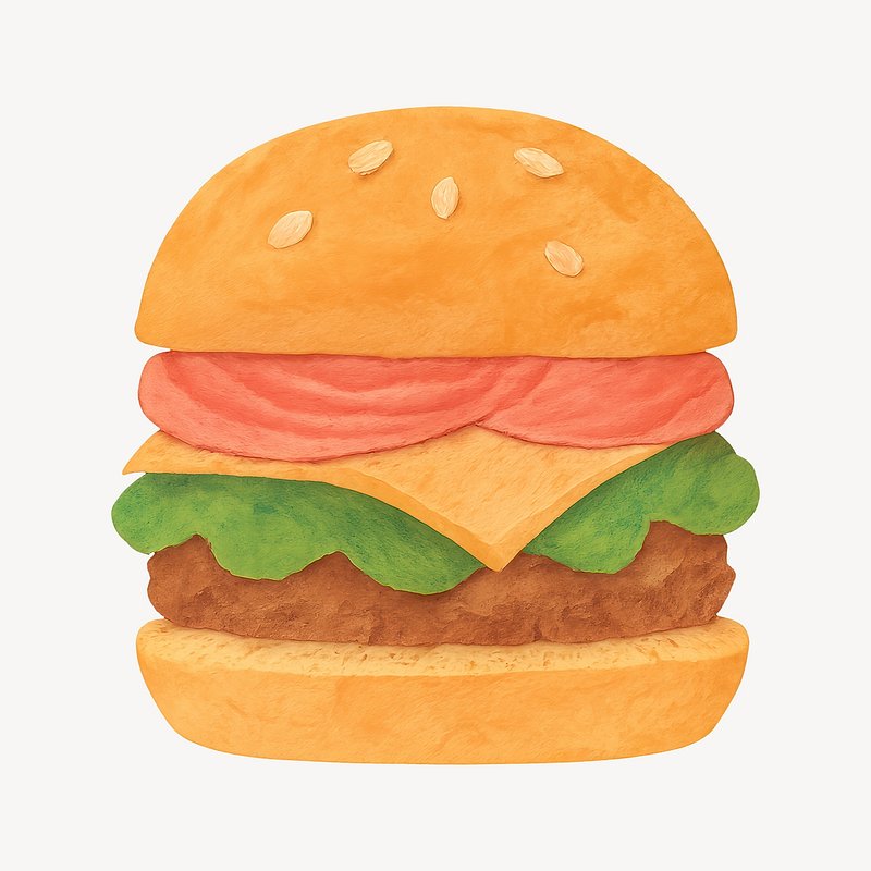 Colorful illustrated burger design.