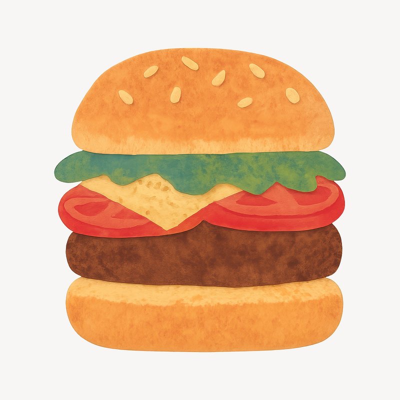 Colorful cartoon burger illustration.