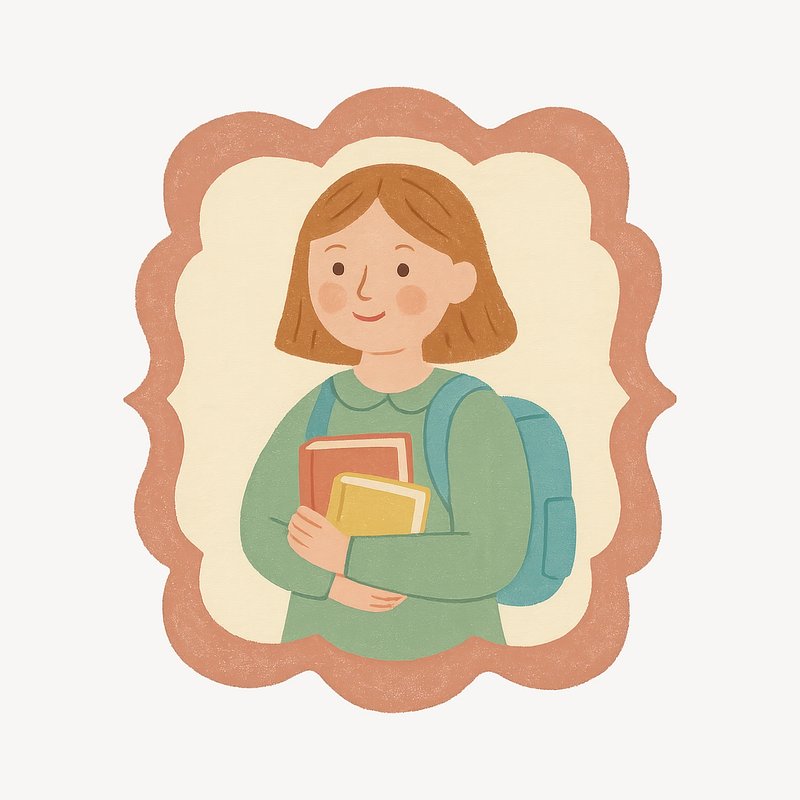 Child holding books illustration.