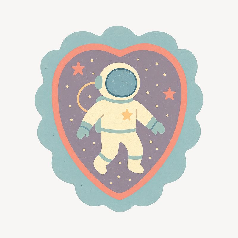 Retro astronaut heart sticker