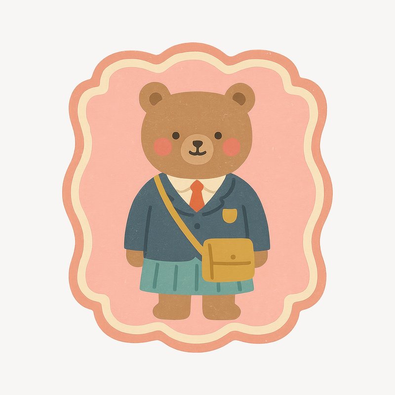 Cute bear school uniform illustration.