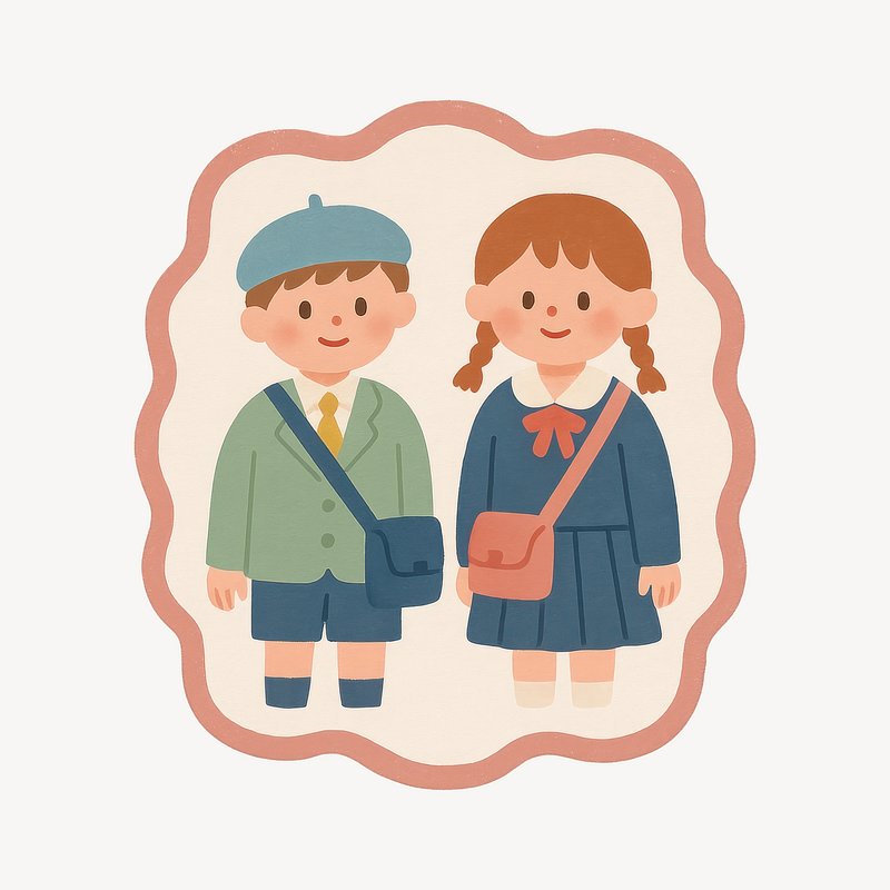 Charming vintage schoolchildren illustration