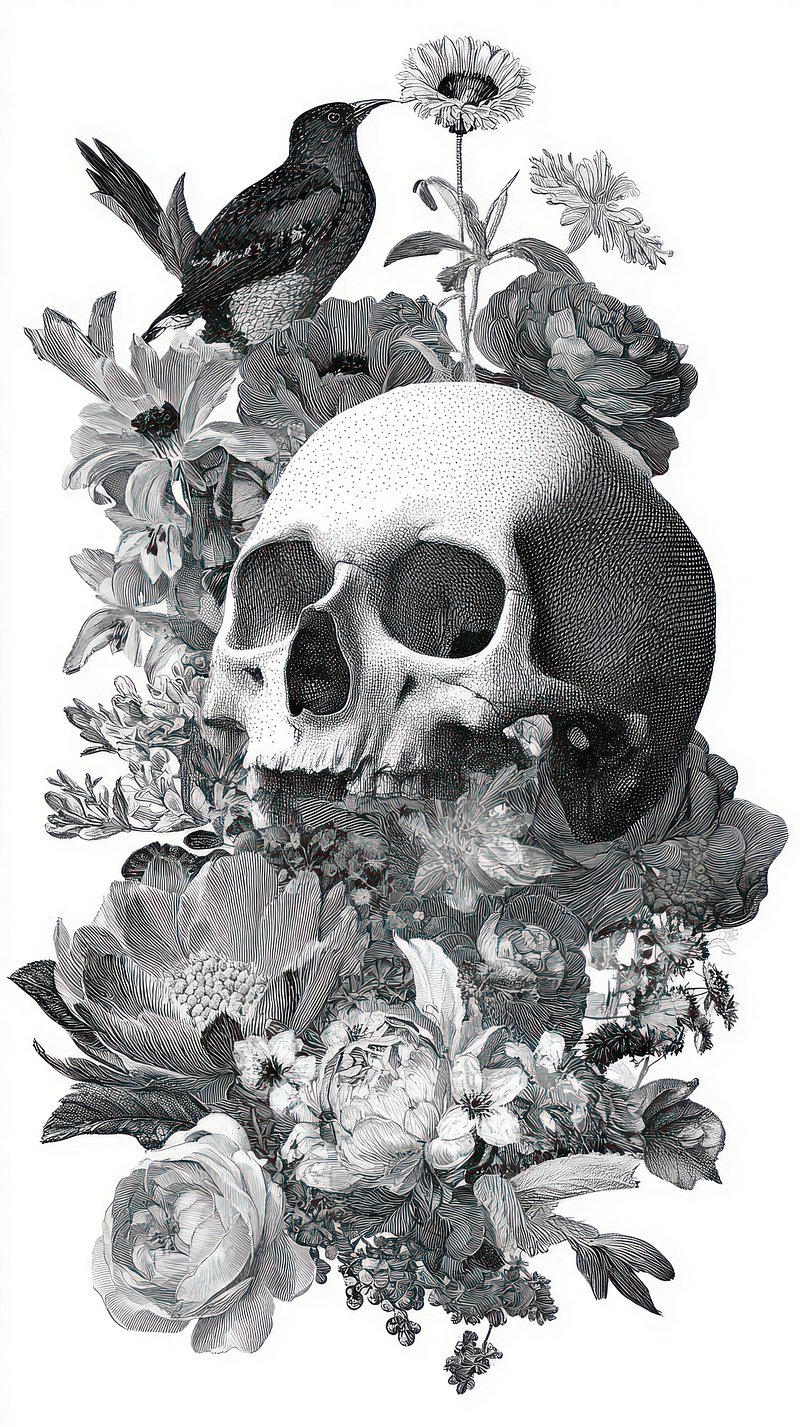 Intricate monochrome skull mobile wallpaper | Free Photo Illustration ...