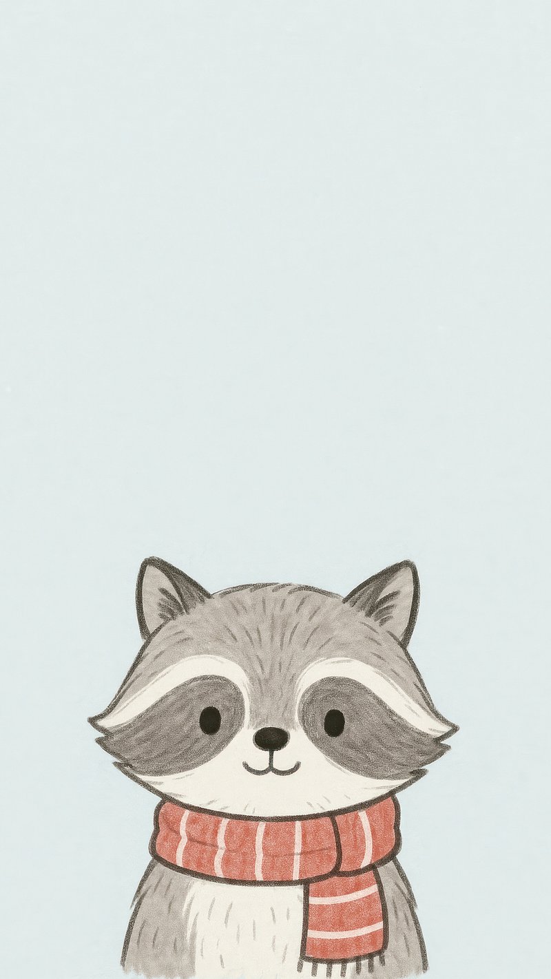 Cute raccoon red scarf mobile | Free Photo Illustration - rawpixel, image size:800x1422