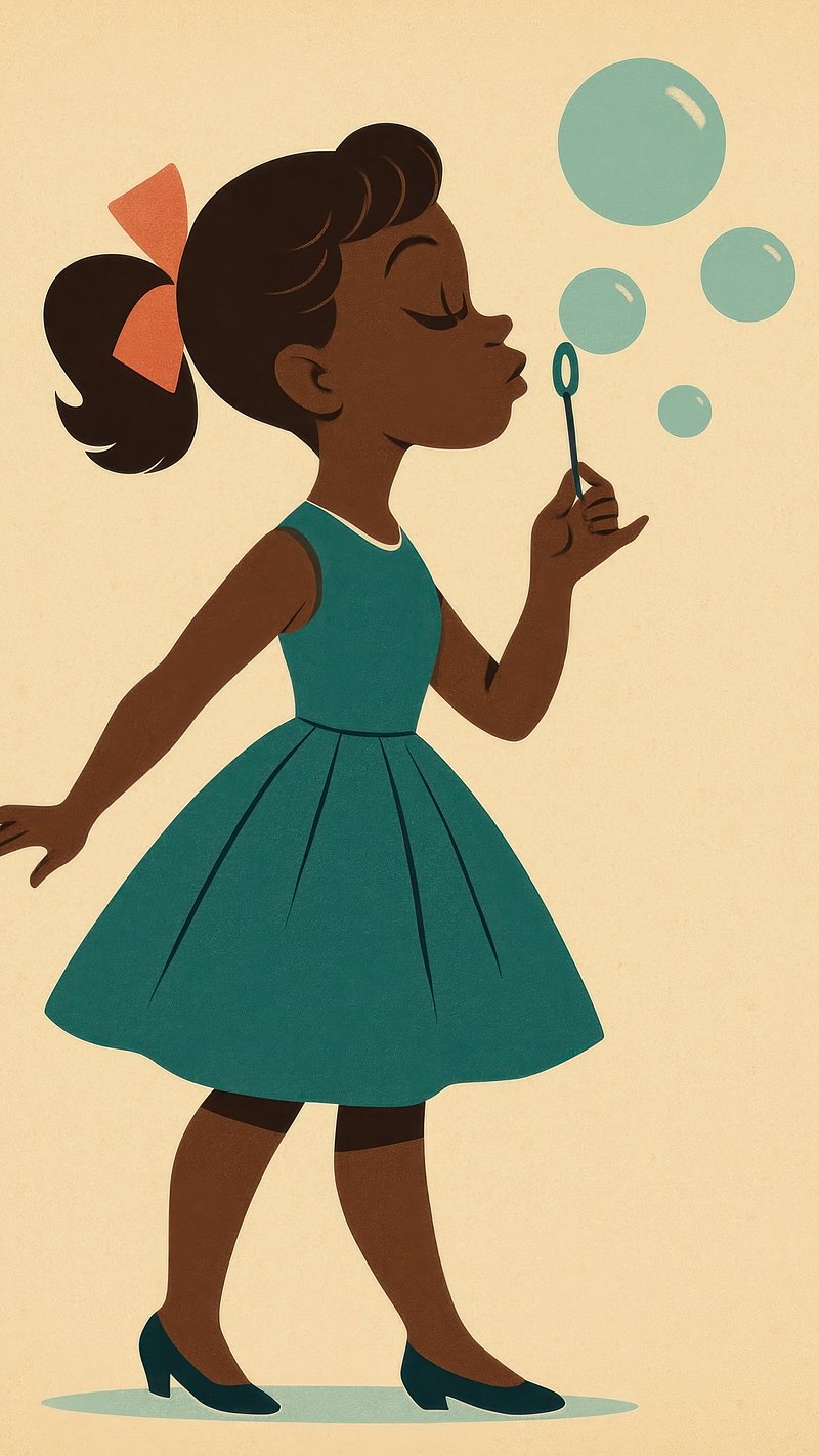 Retro cartoon woman blowing bubble | Free Photo Illustration - rawpixel, image size:800x1422