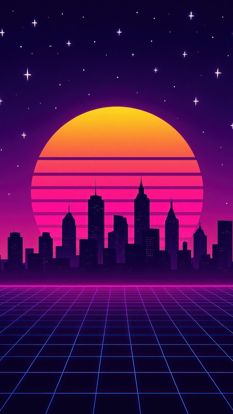 Retro futuristic cityscape wallpaper mobile | Free Photo Illustration -  rawpixel, image size:800x1422