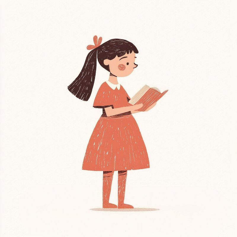Girl reading book child illustration children's.