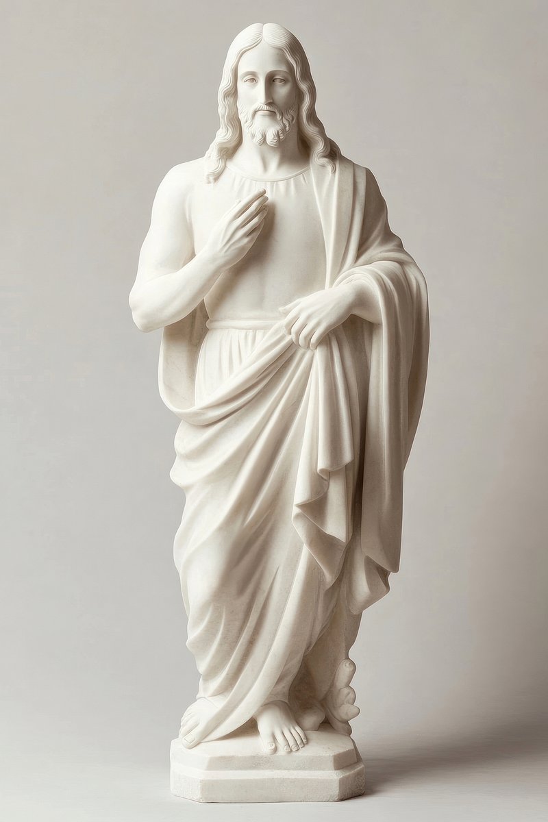A carved marble stone statue of Jesus Christ sculpture jesus white.