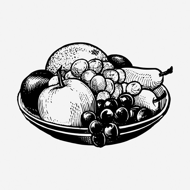 vegetables and fruits clipart black and white