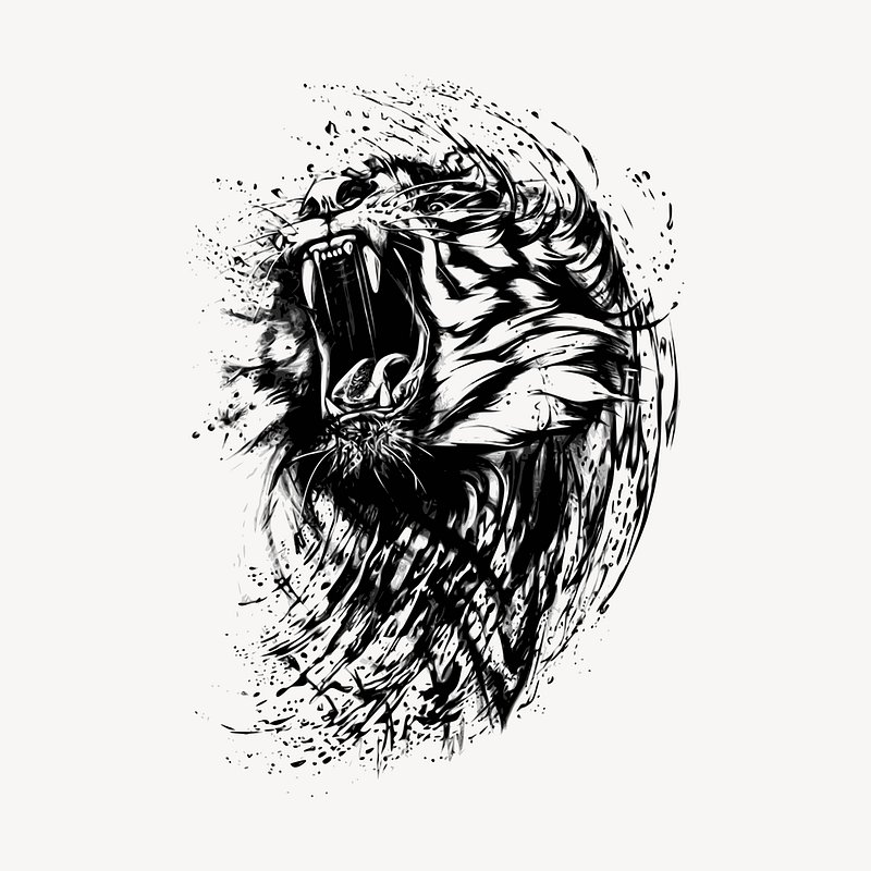 roaring tiger head drawing