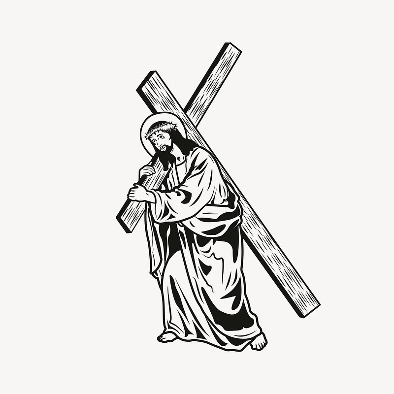 jesus carrying cross clipart black and white