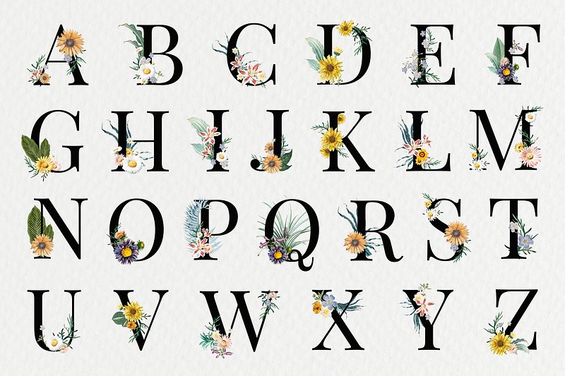 Vektorová grafika „Vector flower alphabet. Floral design of letter