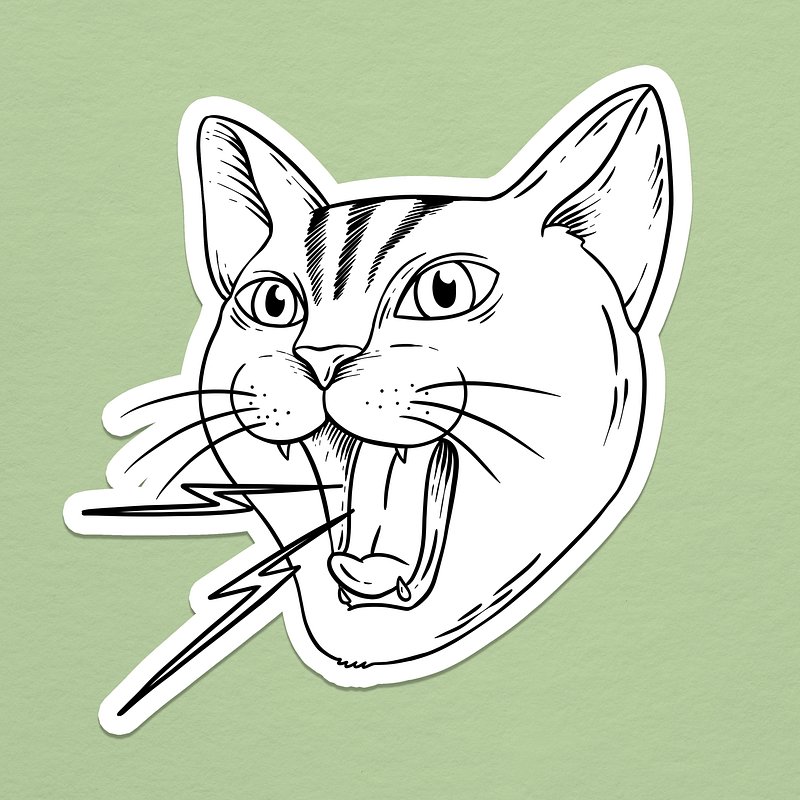 Angry Cat Black And White Drawing Vector Illustration Outline